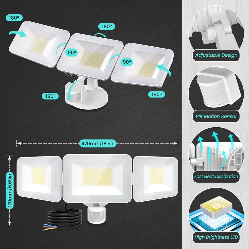 MEIKEE 100W Motion Sensor Lights Outdoor, 9600lm 6500K LED Sensor