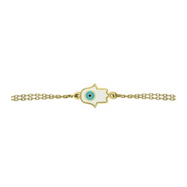 MYSTIC JEWELS By Dalia - Hand of Fatima and Turkish Eye Enamelled Double Chain Bracelet 925 Sterling Silver Minimalist, enamel