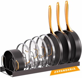 Norcalway Adjustable Bakeware Pots and Pans Organizer Under Cabinet,14 Dividers Cookie Sheet Baking Pan Pot Lid Organizers