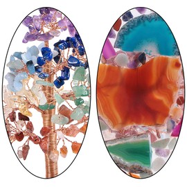 mookaitedecor Natural 7 Chakra Crystal Tree with Agate Crystals Base, Colourful Tree of Life Good Luck Crystal Feng Shui Ornament Gift Reiki Healing Crystal Money Tree Room Decor