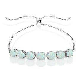 Sterling Silver Genuine, Created or Simulated Gemstone 9x7mm Oval-cut Adjustable Bracelet, Metal, Opal