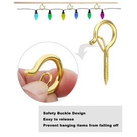 PlusRoc 20 Pack Q-Hanger String Light Hooks for Haning Lights Plants, 2.2 Inch Gold Cup Hooks Screw in Ceiling Hooks Eye Hook, Wall Mount Ceiling Mount