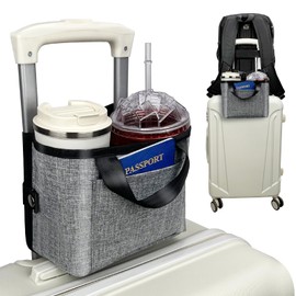 Vethers Luggage Cup Holder for Suitcases - Free Hand Drink Carrier, Multifunctional Travel Cup Holder Fits Suitcase Handles, Travel Accessories (Gray)
