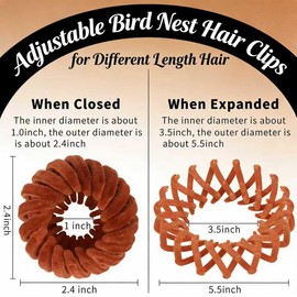 Birds Nest Hair Clip Set, 4 Pcs Velvet Bird Nest Hair Clip Expandable Ponytail Holders Lazy Bun Maker Hair Clips Non-Slip Bird’s Nest Plate Hairpins for Women Girls, Hair Accessories for Daily Styling