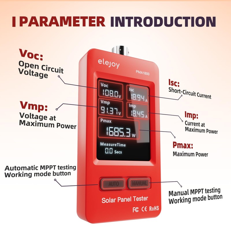 PMA1800W Solar Panel Tester, Solar MPPT Meter with Large Ultra