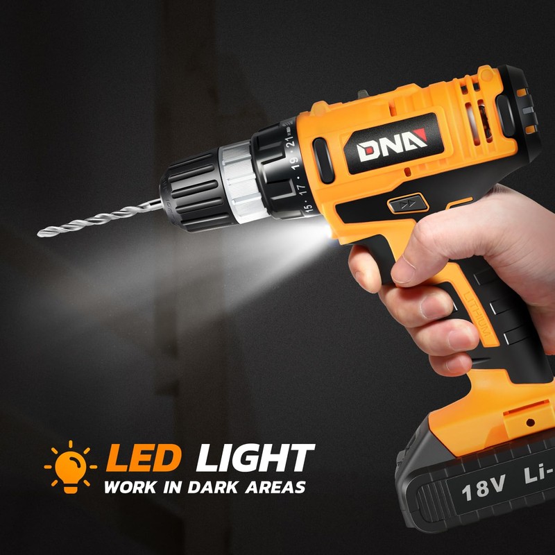 DNA MOTORING 18V Max Variable Speed Cordless Drill/Driver 21+1 Torque