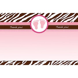 30 Blank Thank You Cards Jungle Zebra Baby Feet Design Baby Girl Shower Party + 30 White Envelopes