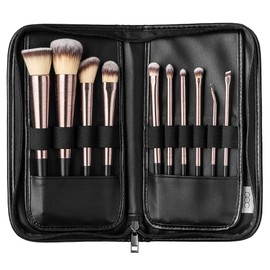 GOC Set de brochas para maquillaje | Kit ideal para viajes | 4 Brochas de rostro/6 de ojos | Durables al ser cerdas sintéticas de nylon | Estuche de vinipiel | Usadas en Salones Elite | Mod GSETCF01