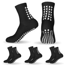 mtuihfo 3 Pairs Breathable Kids Grip Socks, Sweat-Absorbent Grip Socks Kids, Grip Socks Football Kids for Running Hockey Football Rugby Aged 9-12 (UK, Age, One Size, Regular, 3 Black)