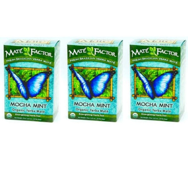 The Mate Factor Yerba Mate Energizing Herb Tea, Mocha Mint , 20 Tea Bags (Pack of 3)
