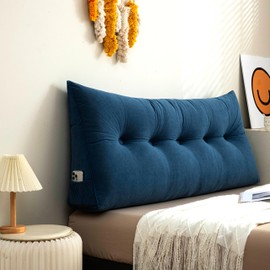 Large Bolster Reading Back Rest Pillow Triangular Headboard Pillow Day Bed Back Wedge Pillow with pp cotton Insert Daybed Backrest Positioning Support Cushion,Rich Chenille-blue/Queen-59"*9"*23.6"