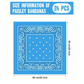 KUTTOR 24 Pcs Bandanas Paisley Bulk Bandanas Cowboy Print Head Wrap Scarf Headband Multi Purpose Handkerchief for Men Women