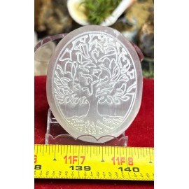selenite palm stone With Tree Of Life