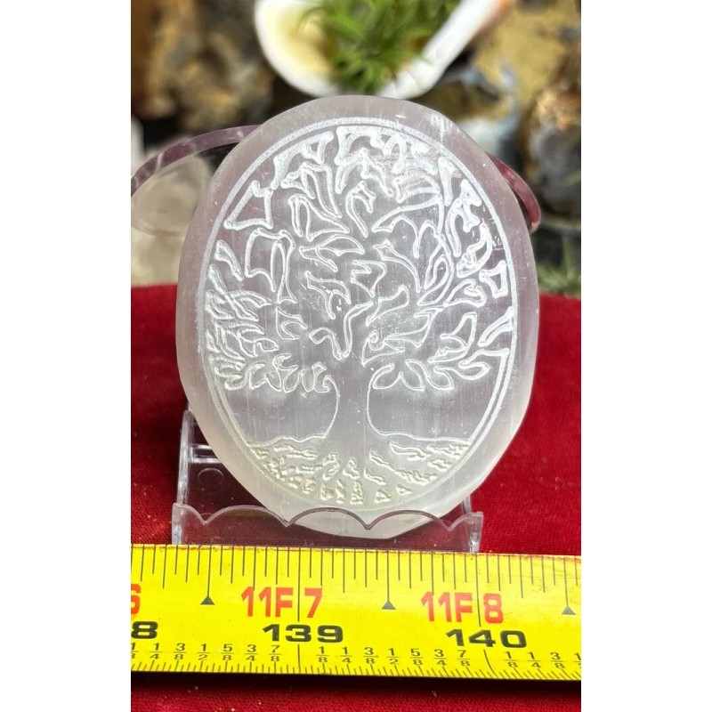 selenite palm stone With Tree Of Life