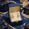 Aretes Plata Largos Oro Gema Rosa Y Diamantes Elegancia