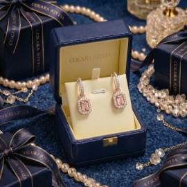 Aretes Plata Largos Oro Gema Rosa Y Diamantes Elegancia
