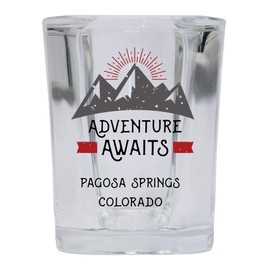 Pagosa Springs Colorado Souvenir 2 Ounce Square Base Liquor Shot Glass Adventure Awaits Design