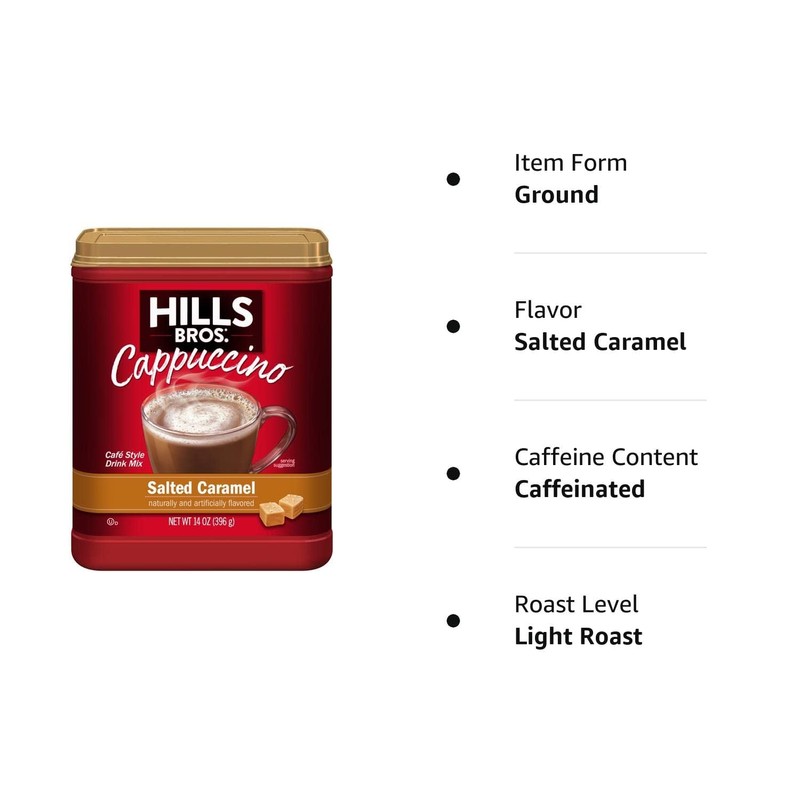 Hills Bros Salted Caramel Instant Cappuccino, 14 oz. (Pack of