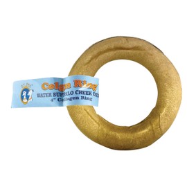 QT Dog Water Buffalo Collagen Ring 4" - All Natural Long Lasting Dog Chews, Single Ingredient, Protein-Packed, Gluten & Grain Free, Odor-Free Dental Chews, Ideal for All Breed Sizes - Banded