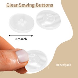 50 Pcs Clear Buttons for Sewing 3/4" (19 mm) 4 Hole 30L Imitation Pearl 0.75 inch Plastic Large Transparent Glossy Sewing Buttons for Work Uniforms Workwear School Outfits Aprons Pants Bags DIY