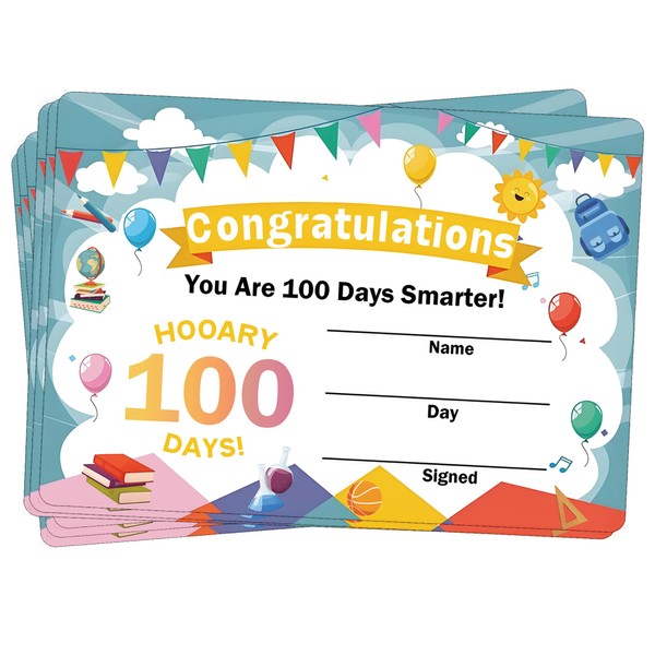 100th Day of School Award Certificates Colorful Happy 100th Day