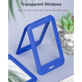Uniclife ID Card Holder with Double Sided Windows Vertical Hard Plastic Blue Card Protector Bag for Office School ID Card Credit Cards Proximity Keys, Driving Licenses and Passports, Pack of 3