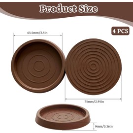 4 PCS Carpet Protector Cups, Furniture Coasters 2.5in Round Non-Slip Caster Cups Rubber Furniture Pads Chair Feet Leg Floor protectors for Cabinet Sofa Bed (Brown)