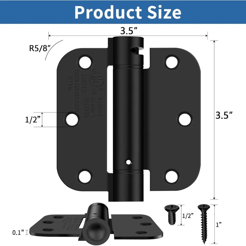 IOQ 3 Pack 3.5 Inch Self Closing Door Hinges 5/8"