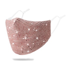 Sparkly Sequins Mouth Masc Fashion Designer Glitter Cotton Face Cover With Adjustable Ear Loops Reusable Masquerade Party Nightclub Rave Festival Sequins Face Covering (Pink)