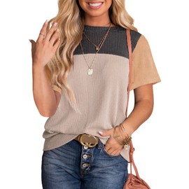 Dokotoo Womens Tops Colorblock Crewneck Short Shirt Spring Sweatshirts Business Casual Loose Ladies Shirts Summer Outfits for Women Trendy Black Large