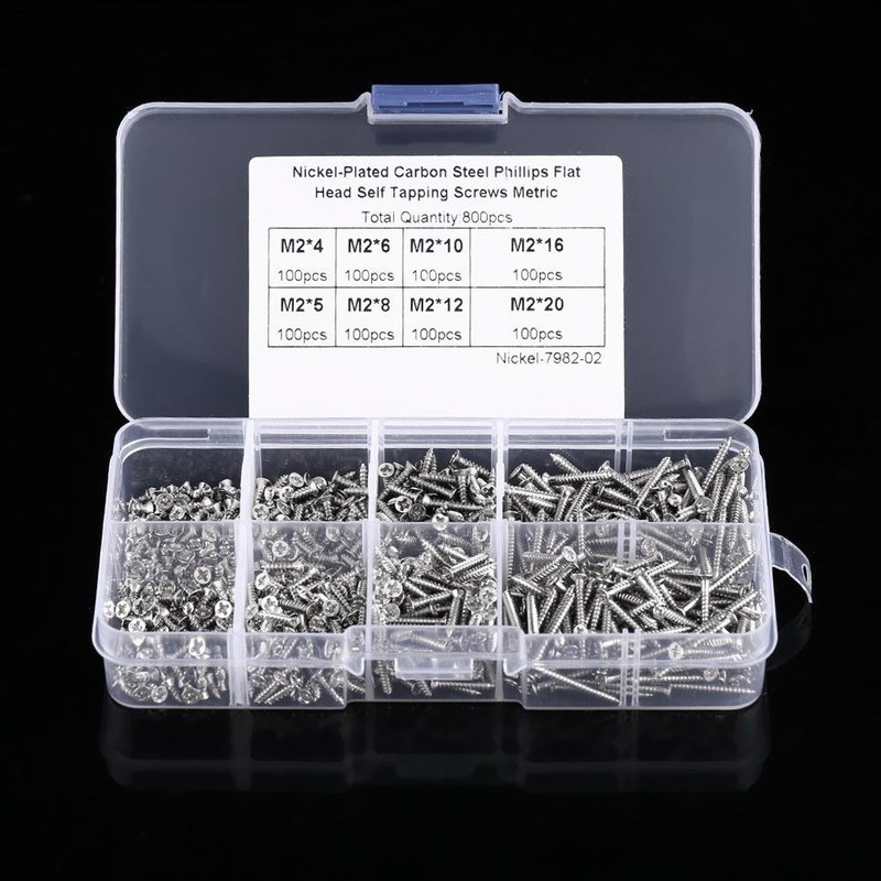 800pcs M2 Cross Drive Self-Tapping Screws Woodworking Fastener with Box