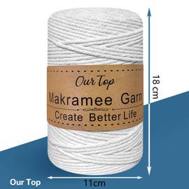 OurTop Premium Macrame Yarn, White, 3 mm x 300 m Macrame Cord, Macrame Cord, Yarn for DIY Crafts, Weaving Decoration, Hanging Plant Hanger