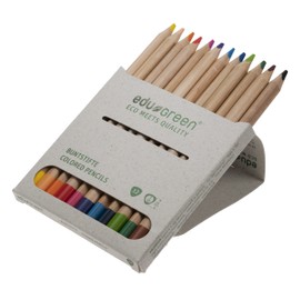 eduGREEN® - Set of 18 - 12 Colouring Pencils, 4 Pens (Gold, Silver, Graphite, White) with Quality Refill in Grass Box Includes Can Sharpener and Felt Pencil Made from Recycled Felt
