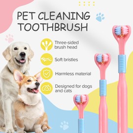 VVHOMIFE Three-Sided Dog Toothbrush, Great Toothbrush for Large and Medium Dogs, Dog Tooth Brushing Kit for Cleaning Your Dog's Teeth, for Daily Care of Your Dog's Mouth. Pink, 8 Pcs L