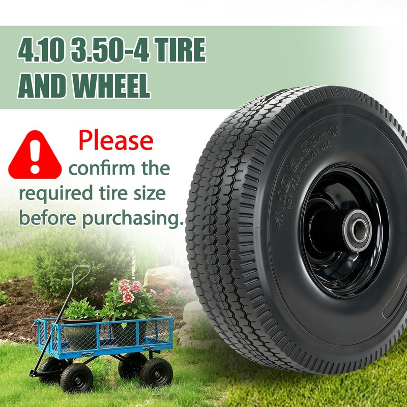 RETOTLA 4.10/3.50-4 Tire and Wheel Flat Free, 10" Solid Tires,