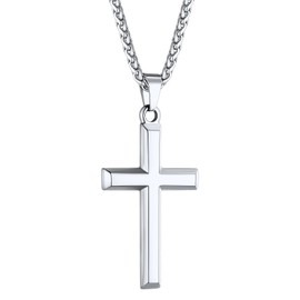 ChainsHouse Cross Necklace for Men Women Necklace with Cross Pendant Stainless Steel / 925 Sterling Silver Crucifix Chain Cross Chain Pendant Religion Fashion Jewellery for Anniversary Birthday