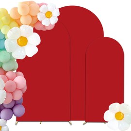 HAINARverS Set of 3 Wedding Arch Cover 6FT,6.6FT,7.2FT Spandex Fitted Stretchy Arch Stand Covers,2 Sided Round Top Chiara Backdrop Cover for Birthday Party Banquet Baby Shower Arch Decoration(Red)