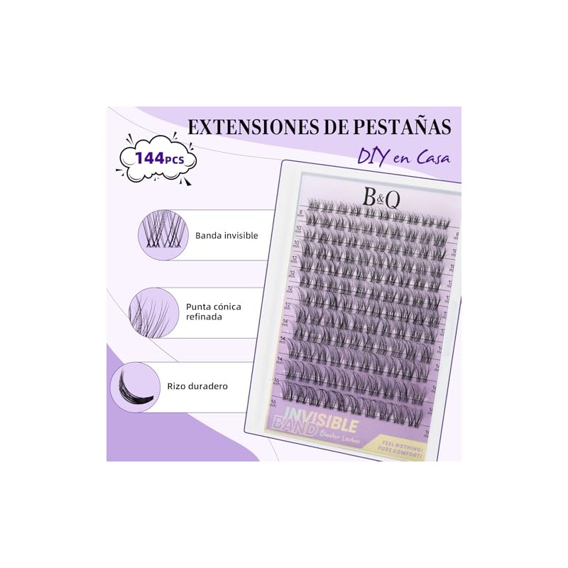 B&Q Flora Pestañas Postizas Naturales Banda Invisible Racimos 144 pcs