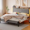 GAOMON Full Bed Frame with Charging Station, LED Bed Frame