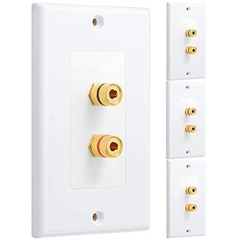 Wanjorlay 4 Pack Single Gang 1.0 Speaker Wire Wall Plate (Banana Plug Wall Plate) for 1 Speaker, White