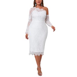 Cololura Elegant Sexy Floral Lace Patchwork Pearl One Shoulder Formal Evening Gown Party Cocktail Bodycon Midi Dress