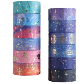 12 Rolls Washi Tape,Washi Tape Sets Decorative Masking Tape for Scrapbook,Washi Tape Set with Gold Foil for DIY, Bullet Journal, Arts Craft, Gift Wrapping Decoration