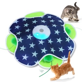 Oxawo Interactive Cat Toys Auto Moving Feather Concealed in Mat,Motion Activated Cat Toys with Mouse Squeaky, Cat Exercise Toys for Bored Cats