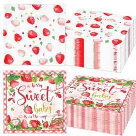 Erdbeere Berry Sweet Cocktail Servietten Einweg Beere Party Supplies Papier Servietten für Babydusche Geburtstag 6,5x6,5 Zoll