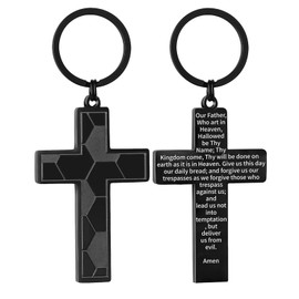 Miss Chipmunk Cross Keychains for Men Football/Baseball/Soccer/Basketball/Family Bible Mens Keychain,Christmas Gifts (Soccer-Lord's Prayer, Black)