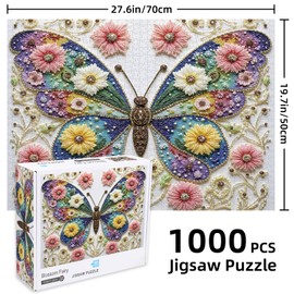 Butterfly Puzzles for Adults 1000 Pieces, Left-Right Symmetry Difficult Animal Plant Jigsaw Puzzles, Colorful Flower 1000 Piece Puzzle for Adults, Impossible Puzzle for Butterfly Lovers