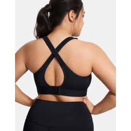 SYROKAN Sujetador Top Deportivo Mujer de Alto Impacto sin Varillas Cremallera Frontal Correas Ajustables Negro 34C