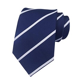 Kihatwin Men's Fashion Striped Patterned Ties Formal College Daily Woven Textured Necktie, Navy White, One Size