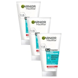 Garnier Hautklar 3 in 1 Gesichtsreinigung für unreine Haut, Reinigung, Peeling und Maske, Mit Salizylsäure und Tonerde, 1 x 150 ml (Packung mit 3)