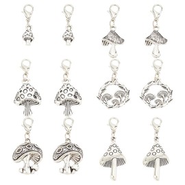 GOMAKERER 30 Pcs 6 Styles Mushroom Zipper Pull Charms, Tibetan Style Alloy Zipper Pendant Antique Silver Platinum Pull Zipper Pull for Bag Luggage